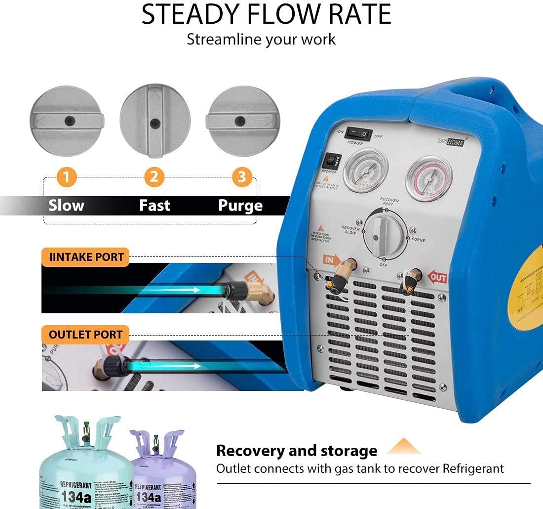 VIVOHOME 110V 1/4 HP 3.5 CFM Single Stage Rotary Vane Air Vacuum Pump with Oil Bottle and 110-120V AC 60Hz 3/4HP Single Cylinder Portable Refrigerant Recovery Machine Set
