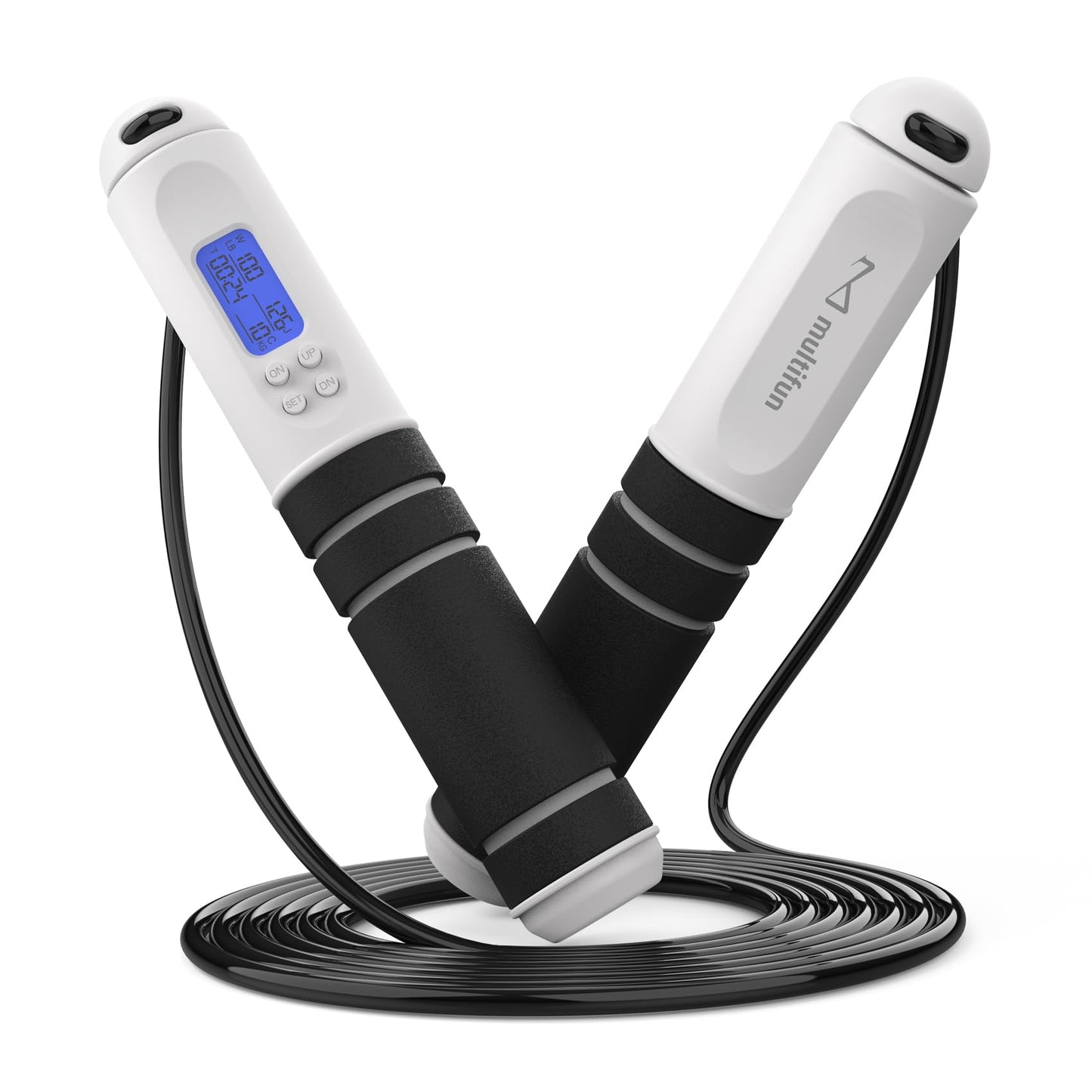 multifun Digital Jump Rope - Smart Counter & Timer, App-Free Skipping Rope for Fitness, Tangle-Free Adjustable Rope for Men Women Kids, Cardio Workout (Check 2026 OneClip™ Pro for 3s Rope Swap)