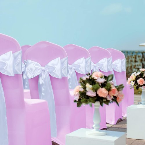 Babenest Satin Chair Sashes - Upgraded 50 Pcs Chair Ribbons & Bows for Weddings & Events | White
