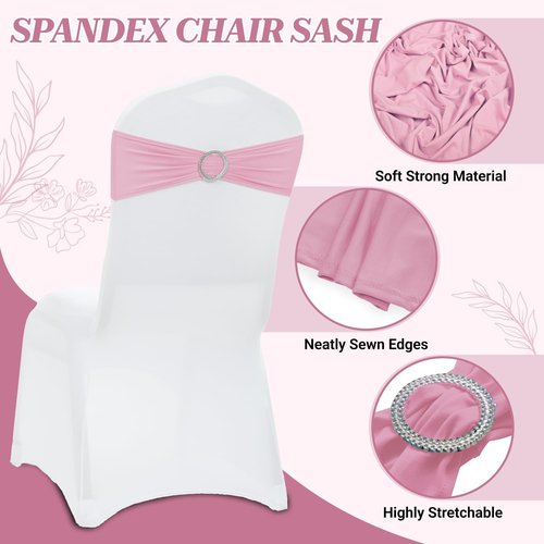MDS Spandex Chair Sashes - Pack of 150 Elastic Stretch Bows with Buckle Slider for Wedding Decor - Pink