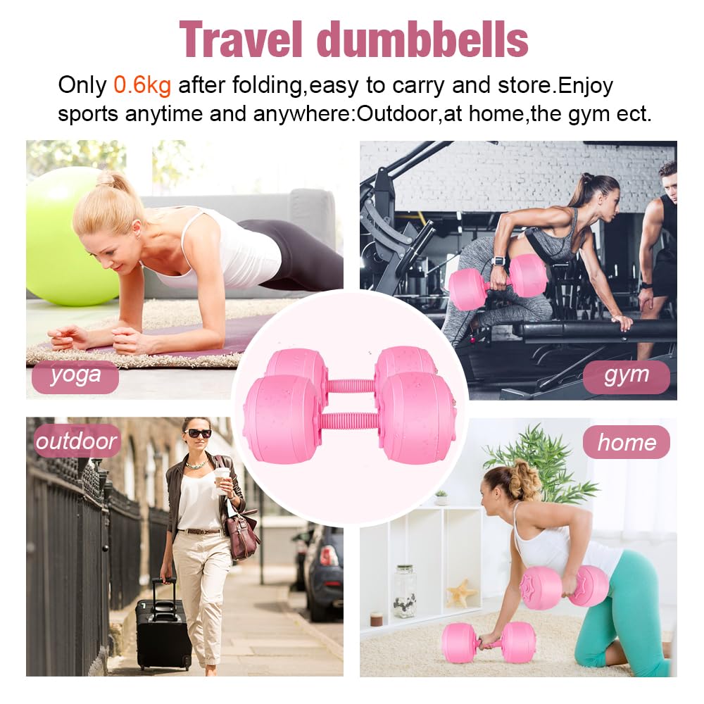 Water Filled Dumbbells Set for Women, Travel Weights Adjustable Water Dumbbells Up to 3~12 Lbs(1 pair) for Yoga Training Exercise Fitness