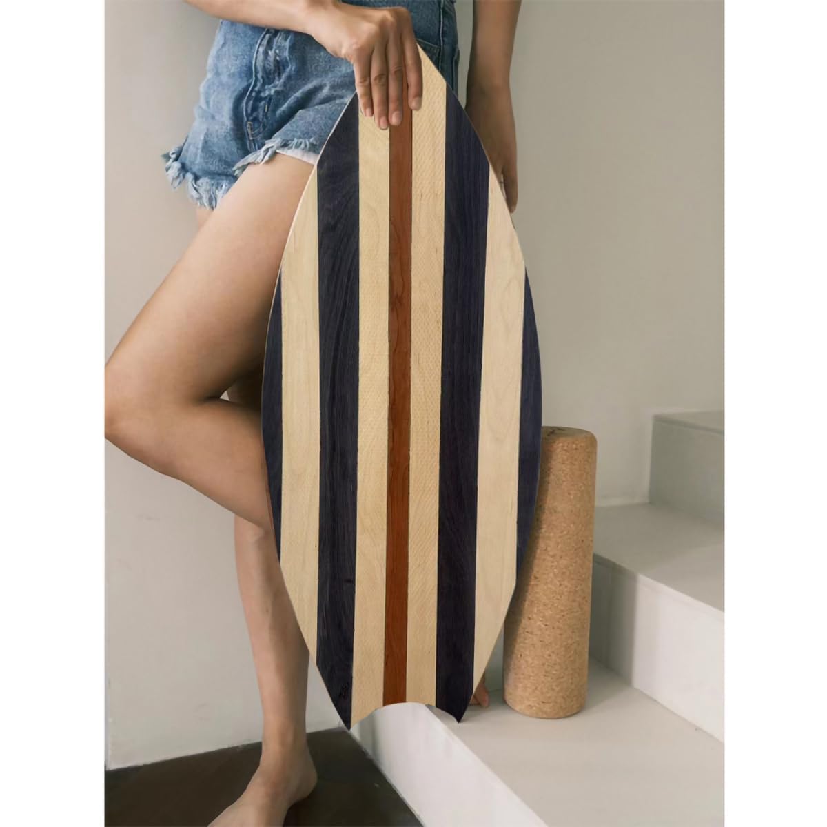 Balance Board Indoor Surfboard Surf Style Home Fitness with Wheel for Exercise, Athletic Training and Board Sports - Fun Workout Equipment For Balance, Stability and Improving Core Strength (stripe)