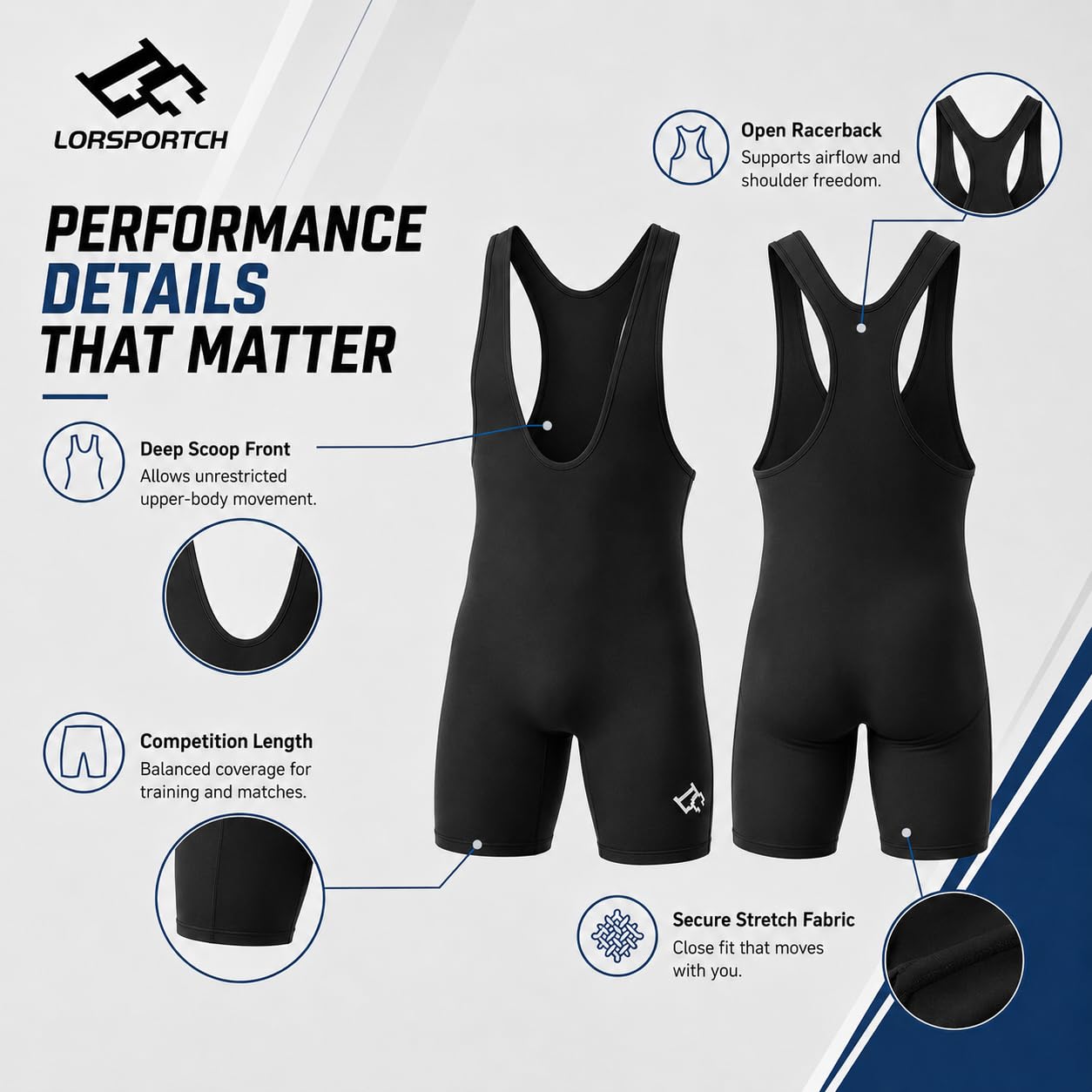 LORSPORTCH Men's wrestling Powerlifting Singlet Standard Active Sleeveless Bodysuit Uniform Leotard Jumpsuits Singlet Black XL