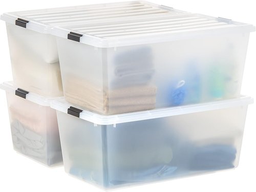 IRIS USA 91 Qt Stackable Plastic Storage Bins - BPA-Free, Durable, See-Through Organizing Solution, 4 Pack - Clear