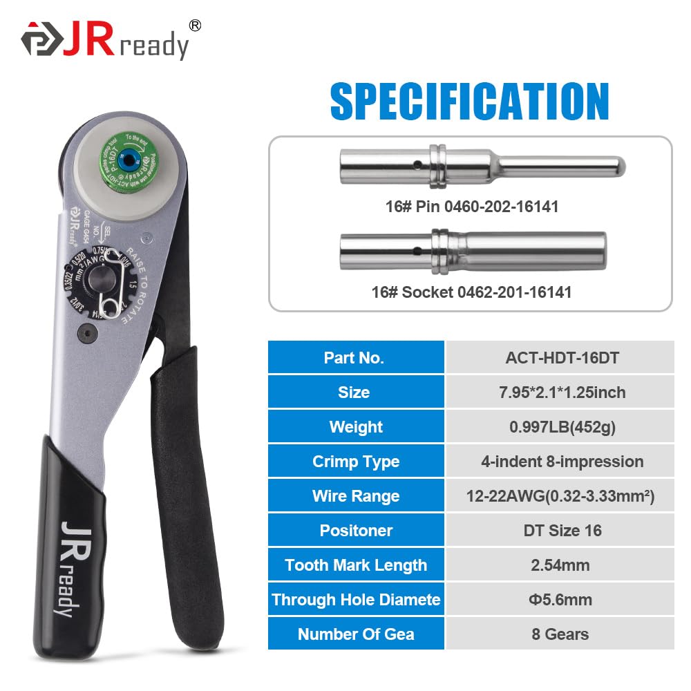 JRready ST6359 Deutsch Connector Kit, 2 3 4 6 8 12 Pin DT Connectors, Size 16 Solid Contacts 16-20AWG, Deutsch Crimp Tool, Deutsch Pin Removal Tool. Waterproof Automotive Electrical Connectors