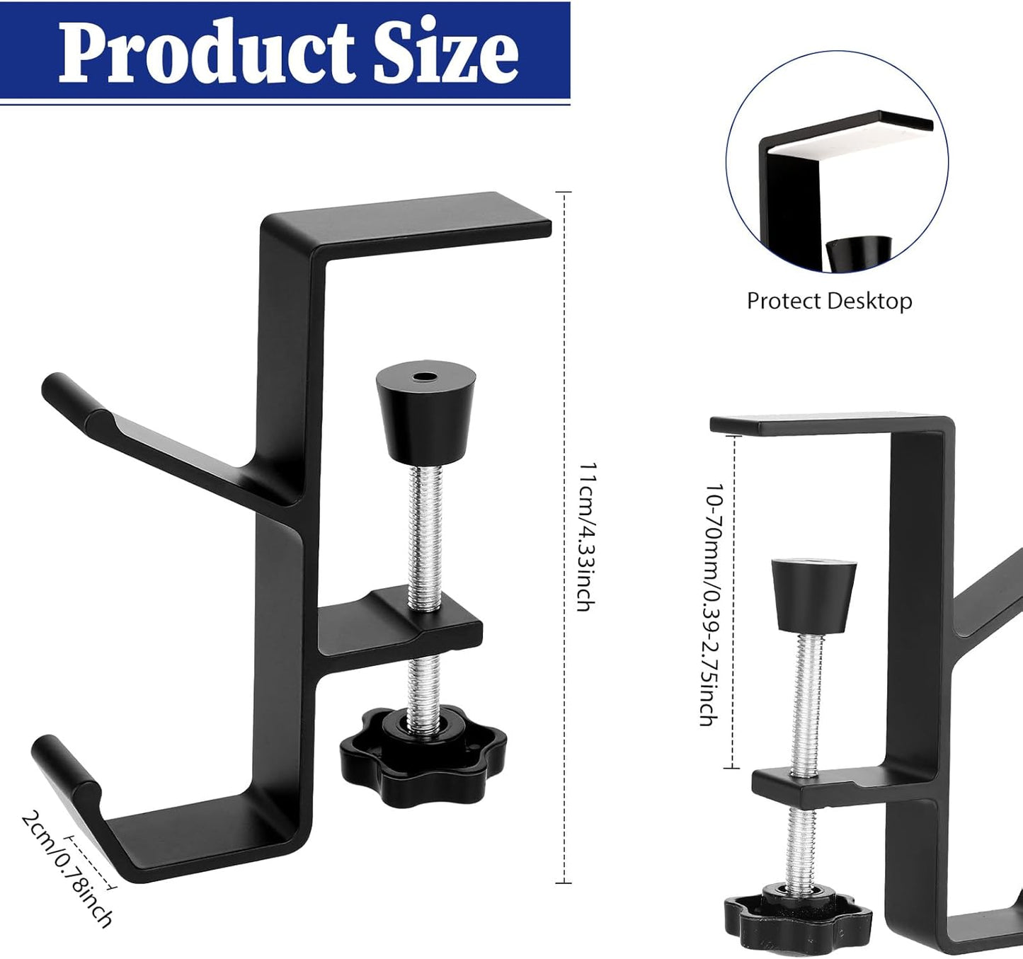 Jeffdad Metal Headphone Hook, Headphone Hanger with Double Hooks, Universal Aluminum Alloy Gaming Headphone Stand Under