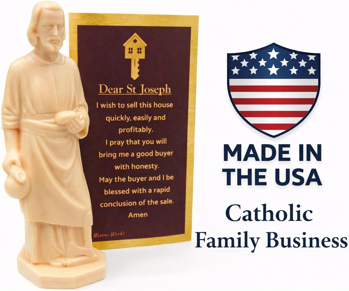 Westmon Works St. Joseph House Selling Statue - Faith-Based Figurine with Double-Sided Prayer Card | Made in the USA