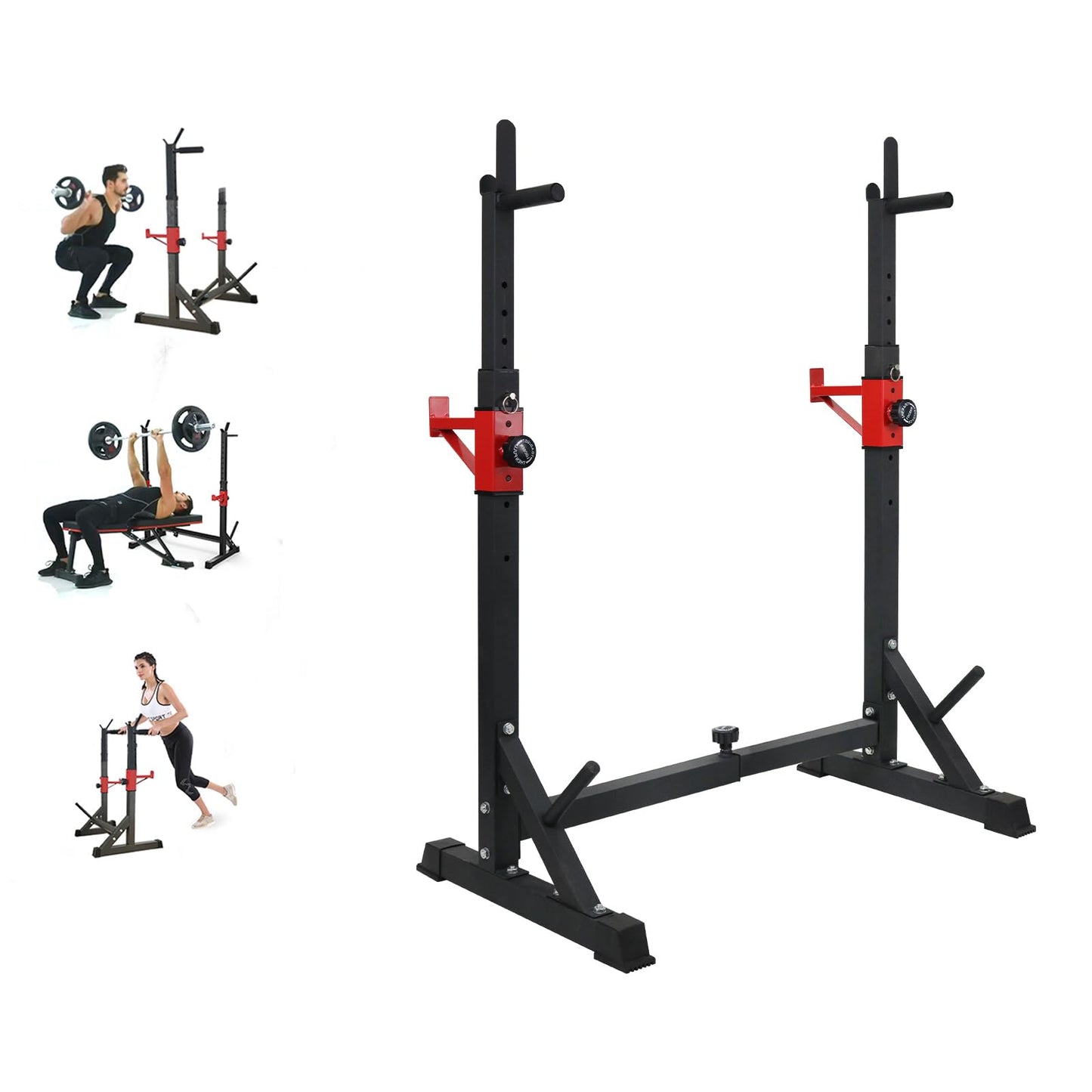 BESTHLS Adjustable Squat Rack Stand with Barbell Rack, Weight Plate Holder, J Hooks,Dip Bar Station for Bench Press Strength Training Max Load 550LBS Suitable for Gym and Home Fitness