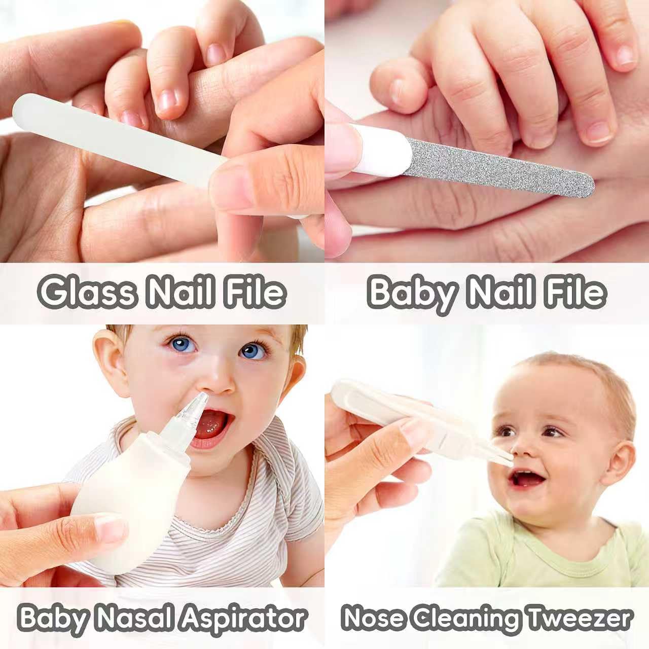 Skiennix Baby Grooming Kit - Infant Safety Care Set with Hair Brush, Nail Clipper & Nasal Aspirator | Grey & White