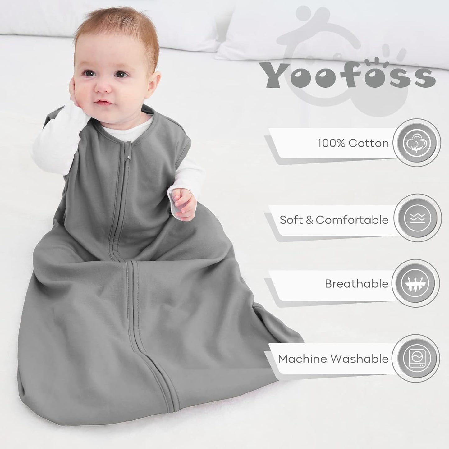 Yoofoss Baby Sleep Sack - 100% Organic Cotton Wearable Blanket for 12-18 Months | Lightweight 2-Way Zipper