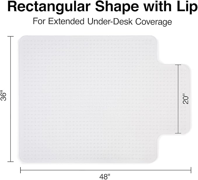 Staples Office Chair Mat, Clear Floor Mats with Lip, Low-Pile Carpets, Extended Under-Desk Coverage, 48 x 36 Inch, Smooth Glide