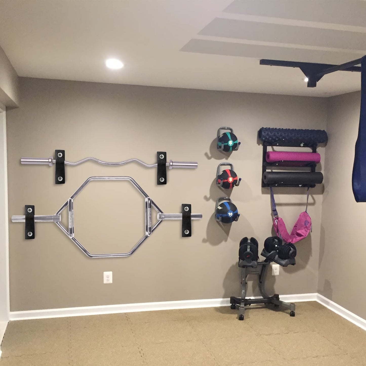 Luwint Set of 2 Single Barbell Holder Wall Mount, Horizontal Gym Bar Storage Wall Rack for Olympic and Standard Bars
