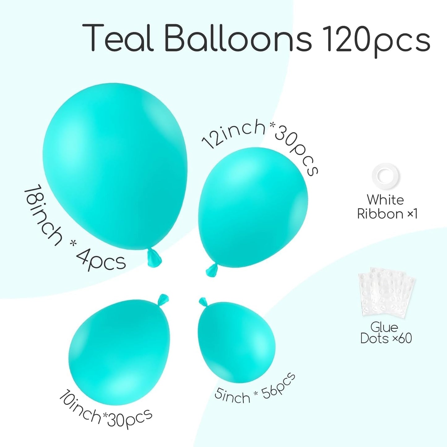 Skiennix Teal Balloon Arch Kit - 120pcs Turquoise Balloons in 5-18 Inch Sizes for Weddings, Baby Showers, and Parties