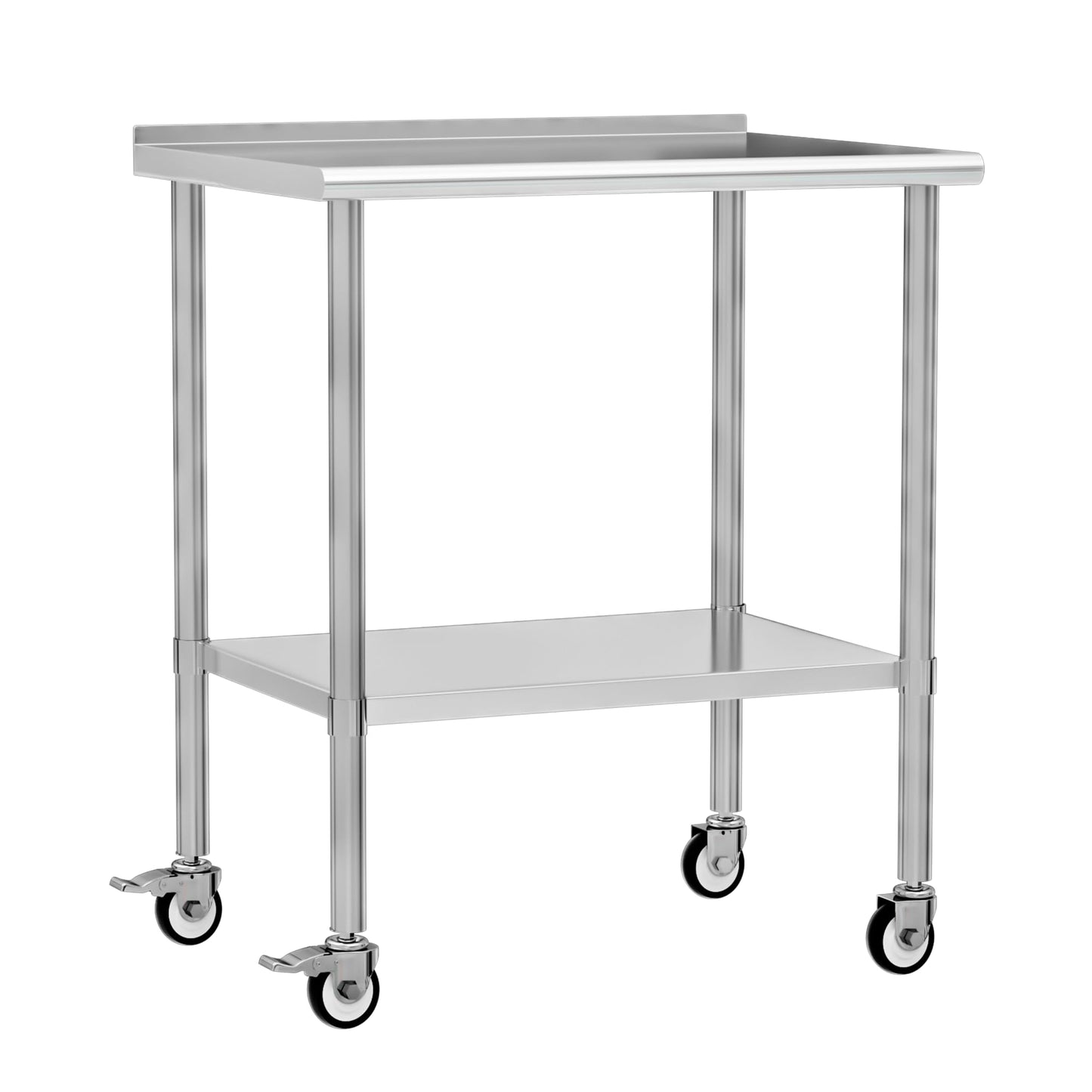 Chingoo Stainless Steel Work Table with Wheels, 24x36 Inch NSF Food Prep Table with Backsplash & Adjustable Undershelves for Commercial Kitchen, Restaurant, Garage