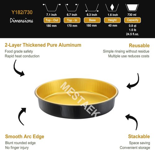 Air Fryer Foil Liners - 20 Pack | 7-Inch Round Disposable Aluminum Pans, High-Heat Safe, Food-Grade Black & Gold