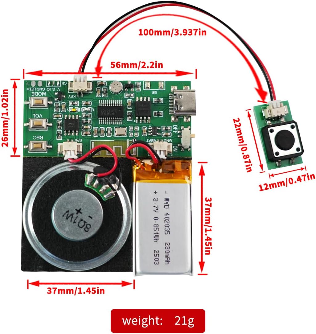 XLW 8MB Speaker,8 Sound Module, Support Bluetooth & MIC Recording Audio, Voice Chips with Min Easy Sound Recording Chip