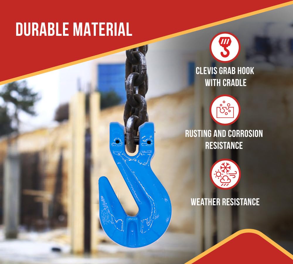 Mytee Products 5/16" Grade 100 Cradle Clevis Grab Hook for Lifting - 5,500 LBS WLL Heavy Duty Tow Chain Hook for Trailer/Truck Transport