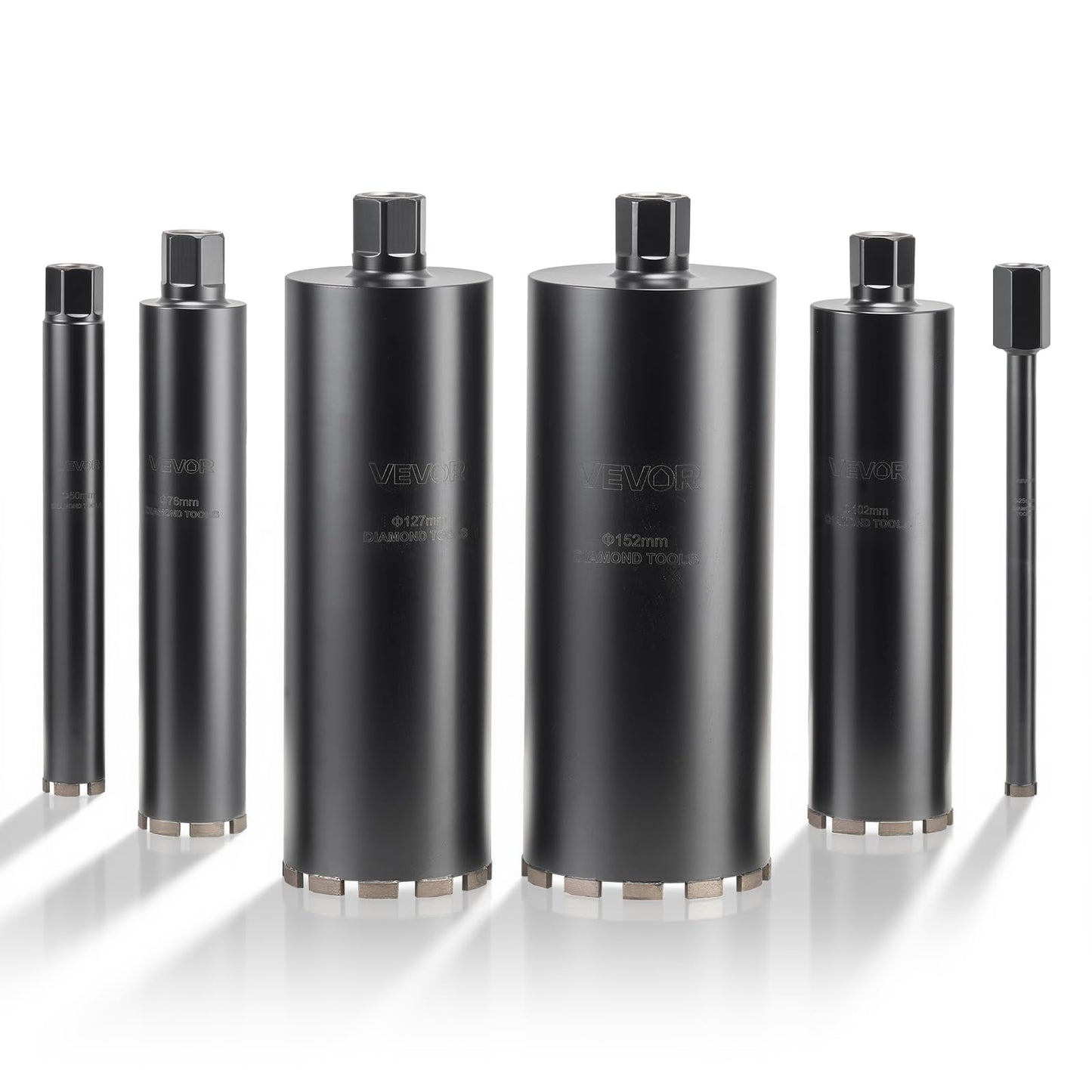VEVOR Core Drill Bit, 6 Pieces, 1/2/3/4/5/6 inch Diameter, 14 inch Drilling Depth, 1-1/4 in-7 Internal Thread, High-Precision Welding, Wet Diamond Core Bit for Reinforced Concrete, Bricks, and Masonry
