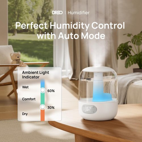 DREO Ultrasonic Humidifier - 3L Top Fill, 30H Quiet Runtime & Humidity Sensor | Ideal for Bedrooms & Nurseries