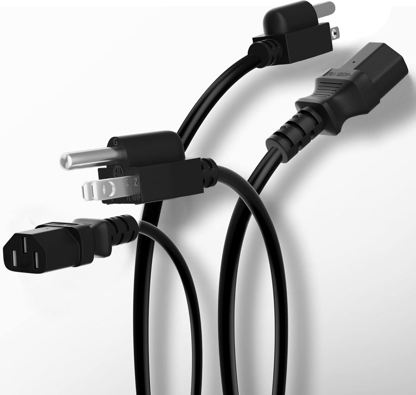 Elecan 3-Prong 10 Ft/2 Pack, 18AWG 125V 10A, Replacement Power Cord Heatproof Flexible Durable AC Device Power Cable