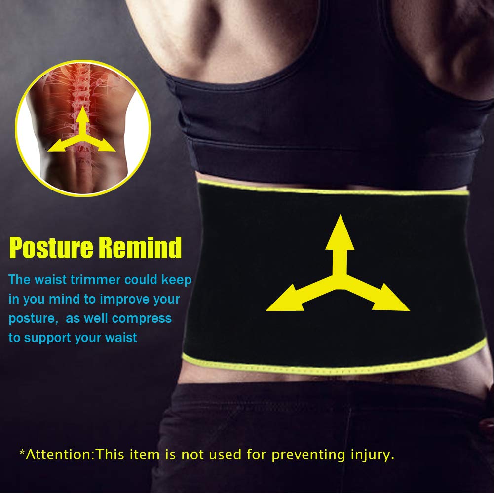 Heekooi Waist Trimmer Sweat Belt, Waist Trainer Support for Men Sweat Belt for Women Belly Wraps Yellow