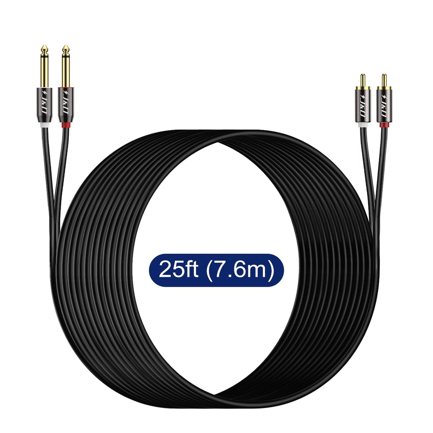 1/4 2X6.35mm 25 J&D to RCA Cable, Gold Plated Copper Shell Heavy Duty TS to Dual RCA Stereo Audio Interconnect Cord