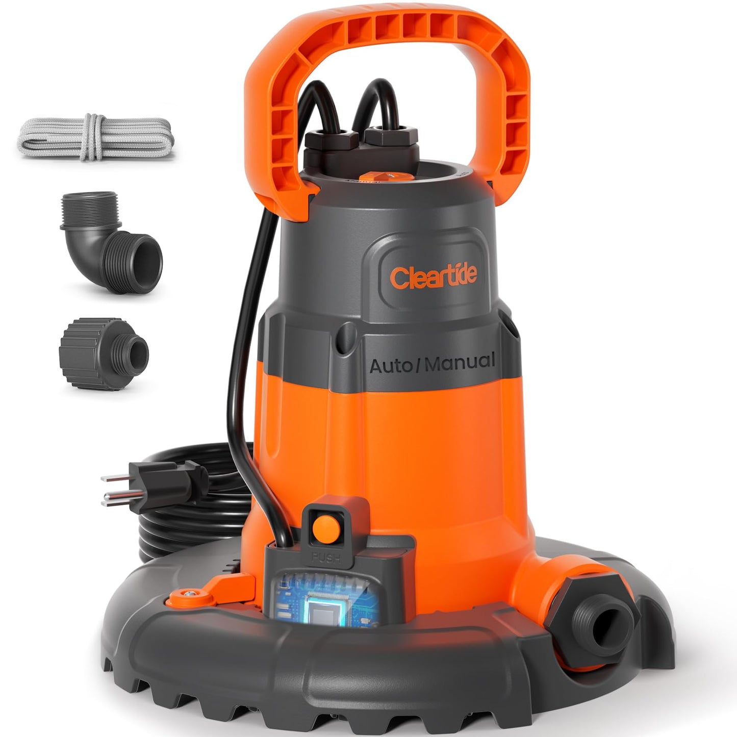 Cleartide Smart Automatic Water Pool Cover Pump, Submersible Pump Removes Water from Inground/Above Ground Winter Swimming Pools, 1/4 HP 2160 GPH, Auto On/Off & Freeze Protection, 25ft Cord, 120V AC