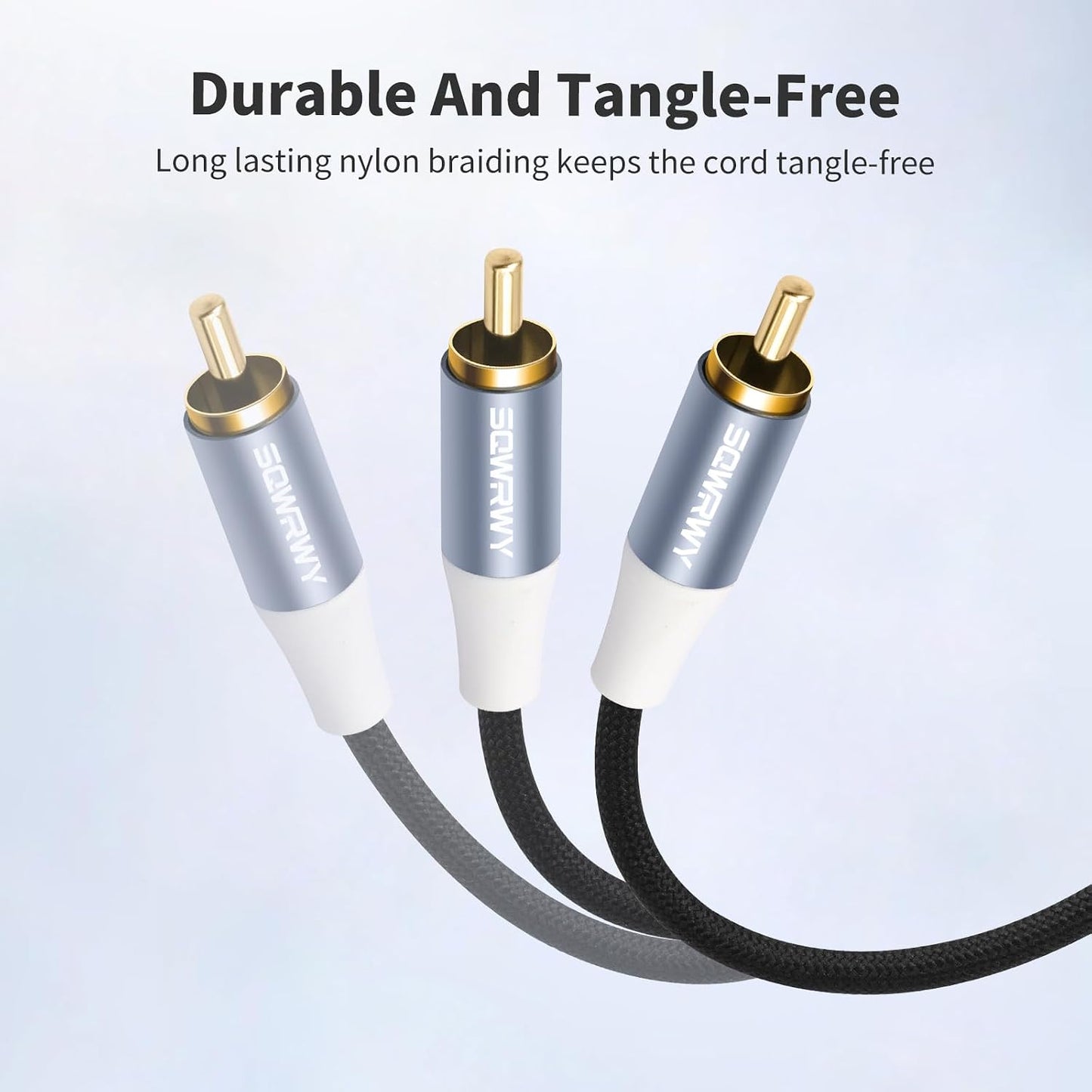 10FT 2RCA 2RCA 2-Pack RCA Cables, to Audio Cable with Gold-Plated Connectors, Dual Shielded Against Noise (Hum), Nylon