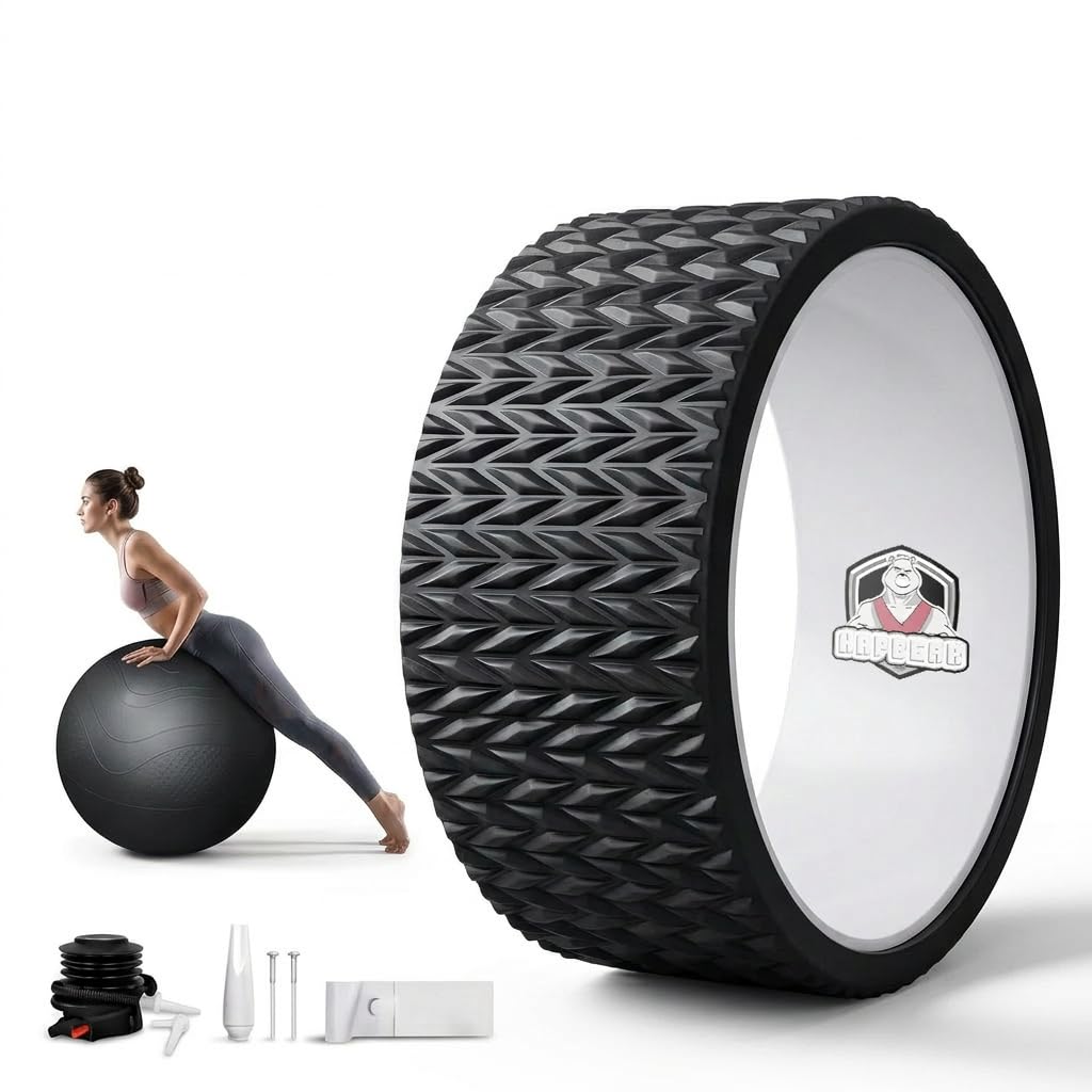 HAPBEAR Back Roller - Yoga Wheel Set with 26'' Exercise Ball – 12'' PP Spine Alignment Tool for Back Pain Relief, Core Strength & Full-Body Workout, for Home Gym & Therapy – Pump Included