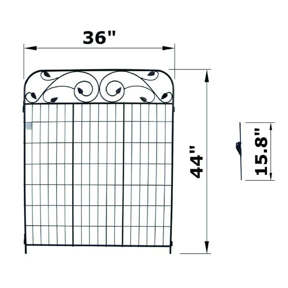 4 Pack 44" H 36" W (Linear Length 12 feet) Black Coated Heavy Duty Steel Decorative Garden Fence Panel with 8 Leaves, Heavy Duty Metal Wire Border Fencing Patio Flower Animal Barrier Section Panel