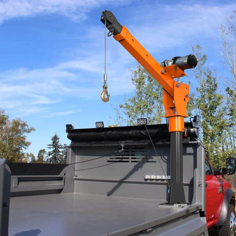 RUGCEL WINCH New 2200lb Folding Truck-Mounted Crane, with Electric Winch 5000 lb 12V, Painted Steel Pickup Truck Jib Cranes 360 Swivel