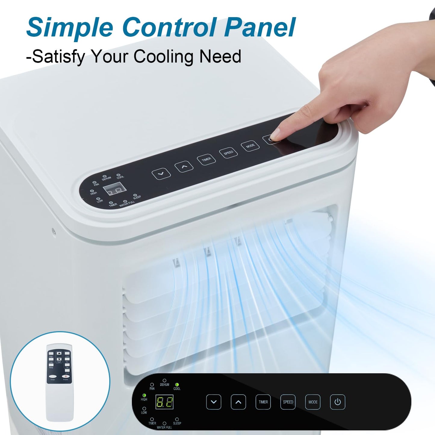 10000 BTU Portable Air Conditioners, Remote Control, 4-in-1 Quiet AC Unit, 3 Speeds, 24H Timer, Cools Room up to 450 Sq.Ft, Multi-Function Modes, Smart Control Panel