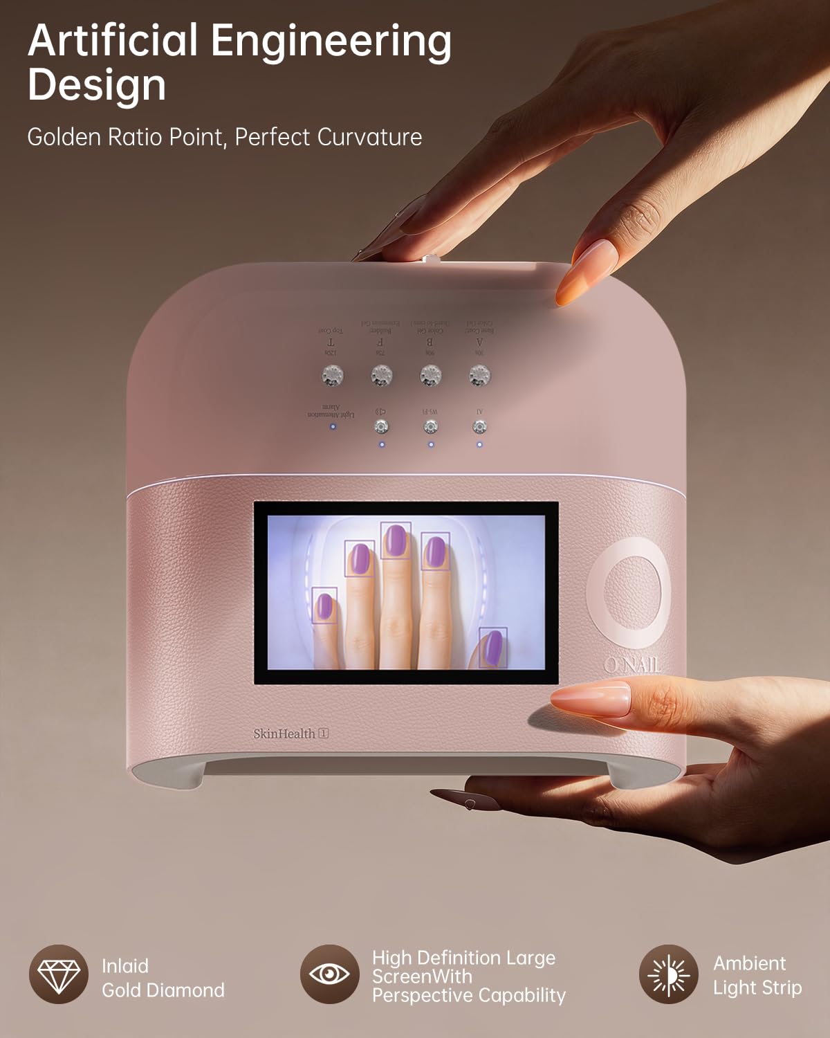 AI UV LED Nail Lamp for Gel Nails-ONAIL Professional Smart Nail Dryer with AI Nail Detection, Pain-Free Fast Curing 109 LEDs Skin-Safe UV Light, Salon Nail Lamp for Nail Gel Pink(Battery Not Included)