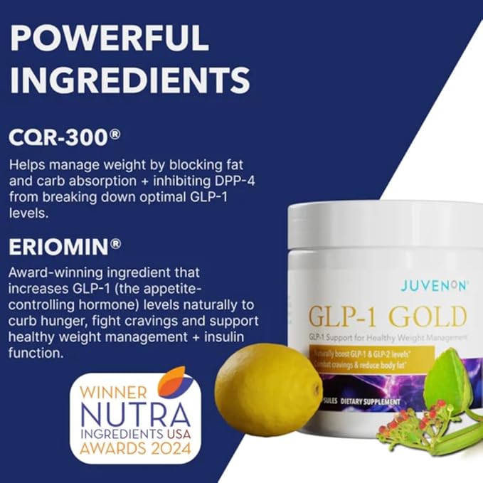 Juvenon GLP-1 Gold????Metabolic Support Supplement with CQR-300® & Eriomin????Helps Maintain Healthy Weight, Energy & Nutrient Metabolism ??30 Capsules