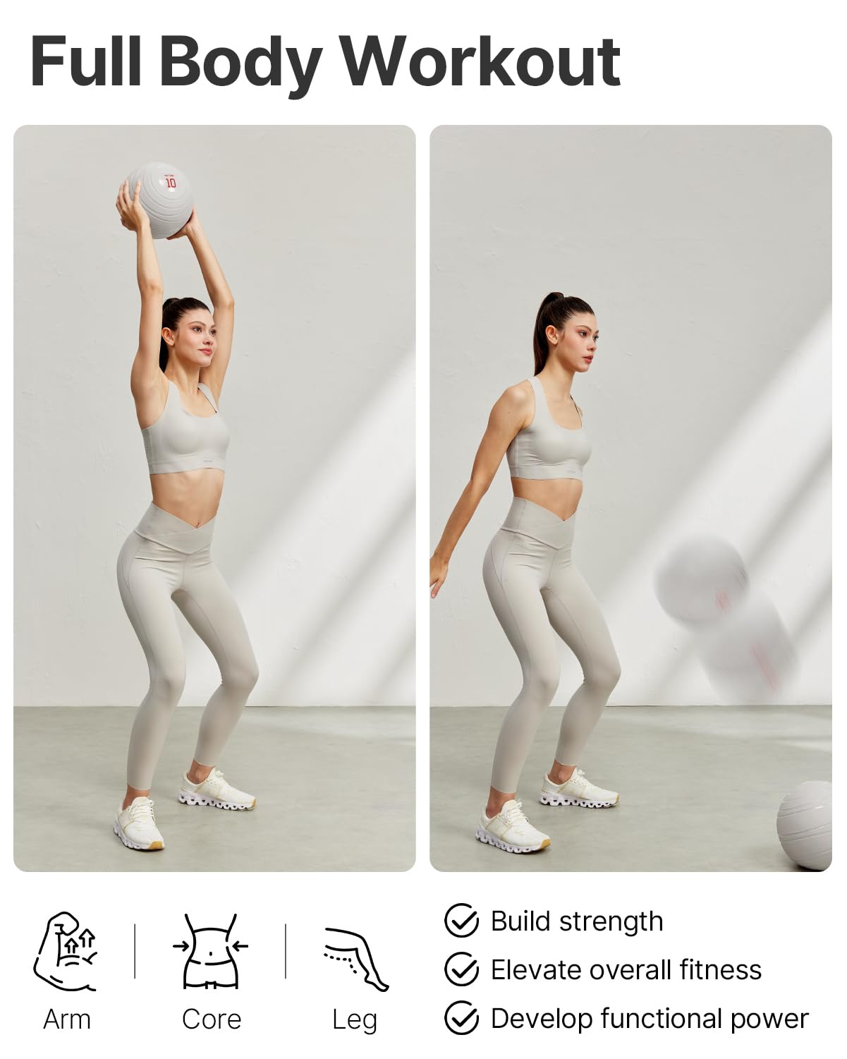 YOTTOY Medicine Ball for Exercise-slam Ball for 6&10&15 lb,Non Slip Grip,Durable Construction,Sand Filling Training,Workout,Gym for Man&Woman (Ivory White, 15lb)