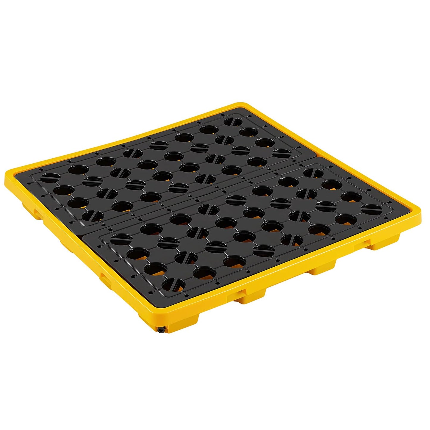 VEVOR Spill Containment Pallet, 4 Drum Low Profile Spill Containment Modular Platform, 31 Gallon Sump, 8818 lbs Load Capacity, Heavy-Duty Polyethylene Tray with Drain, 51.4" x 50.4" x 5.9", Yellow