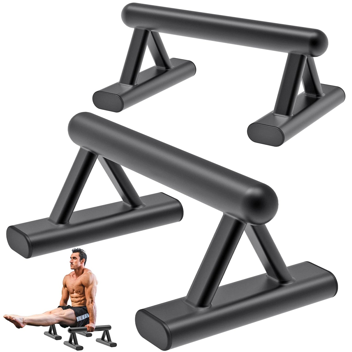 SELEWAERE Metal Parallettes Floor Workout Push Up Handles Non-Slip Pushup Bars Handstand Bars for Calisthenic Fitness Sturdy Steel Tubing Structure with Matte Paint Finish, Load up to 600 lbs