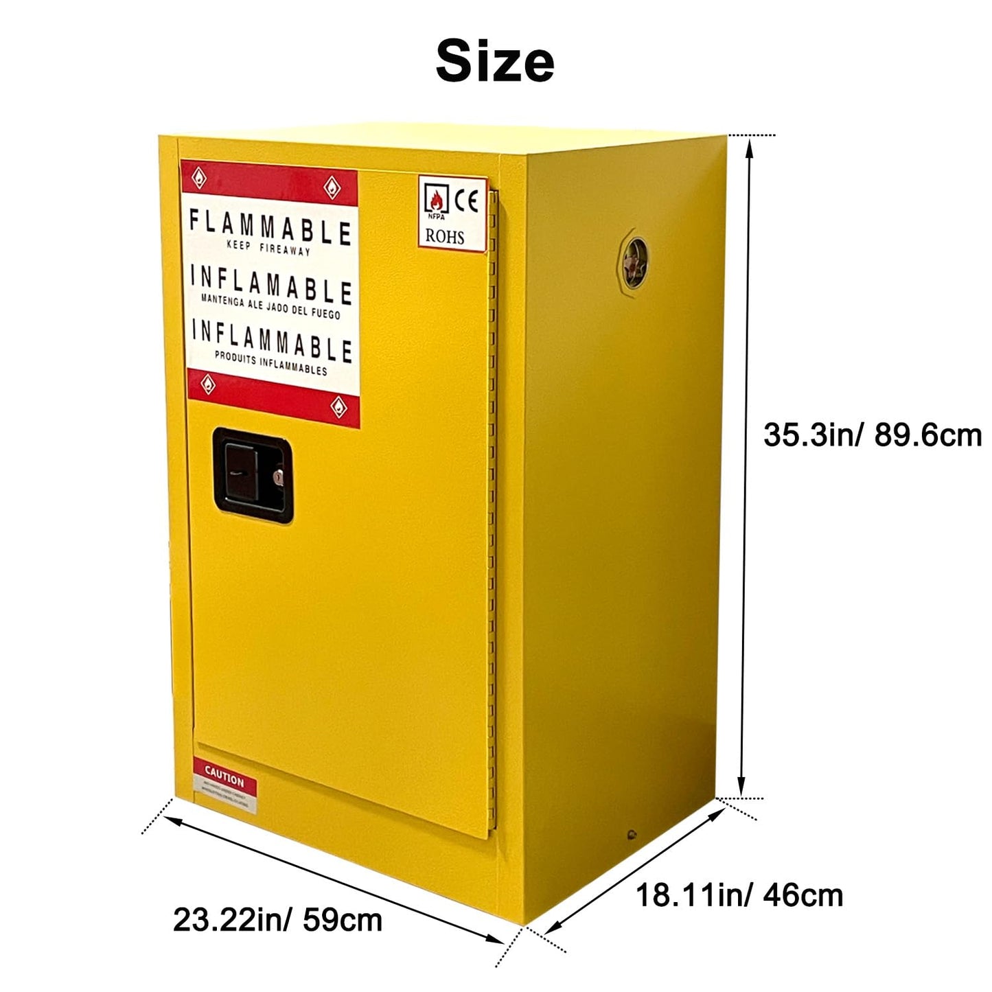 Hazardous Storage Cabinet, 23.2" W x 18.1" D x 35.3" H, for Storing up to 24 Gallons, Chemical Fireproof Cabinet, Featuring 2 Adjustable Shelves, Manual Closing Doors for Industrial (23"*18"*35.3")
