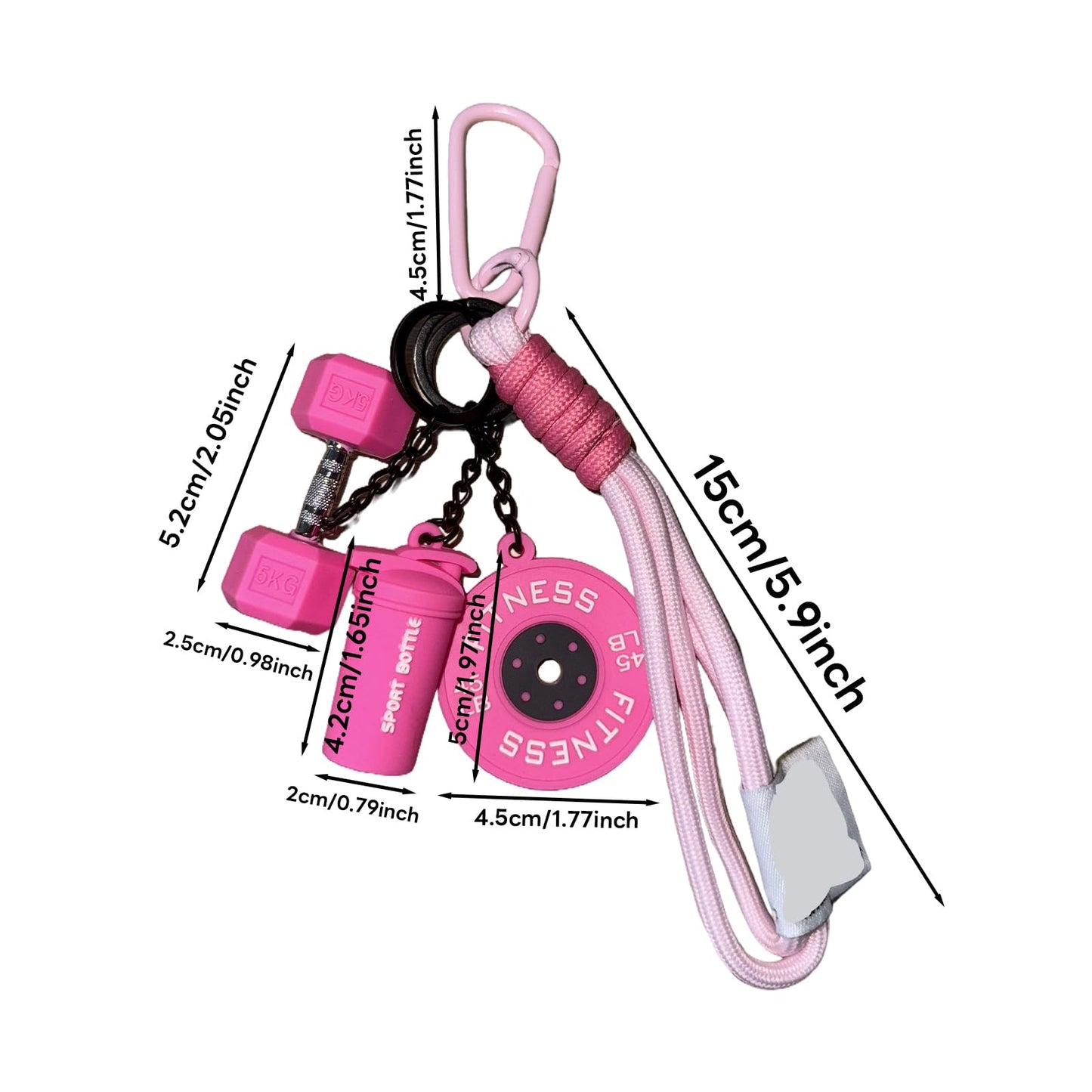 Eagyrosi Bottle and Dumbbell Keychain with Weight Plate - Adorable Gym Accessories, Unisex Bag Charms in Vibrant Colors (Black)