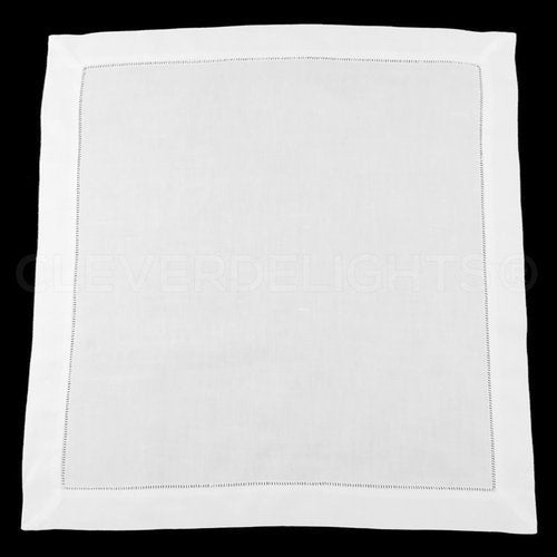 CleverDelights 20" White Hemstitch Dinner Napkins - 12 Pack - 55/45 Linen Cotton Blend