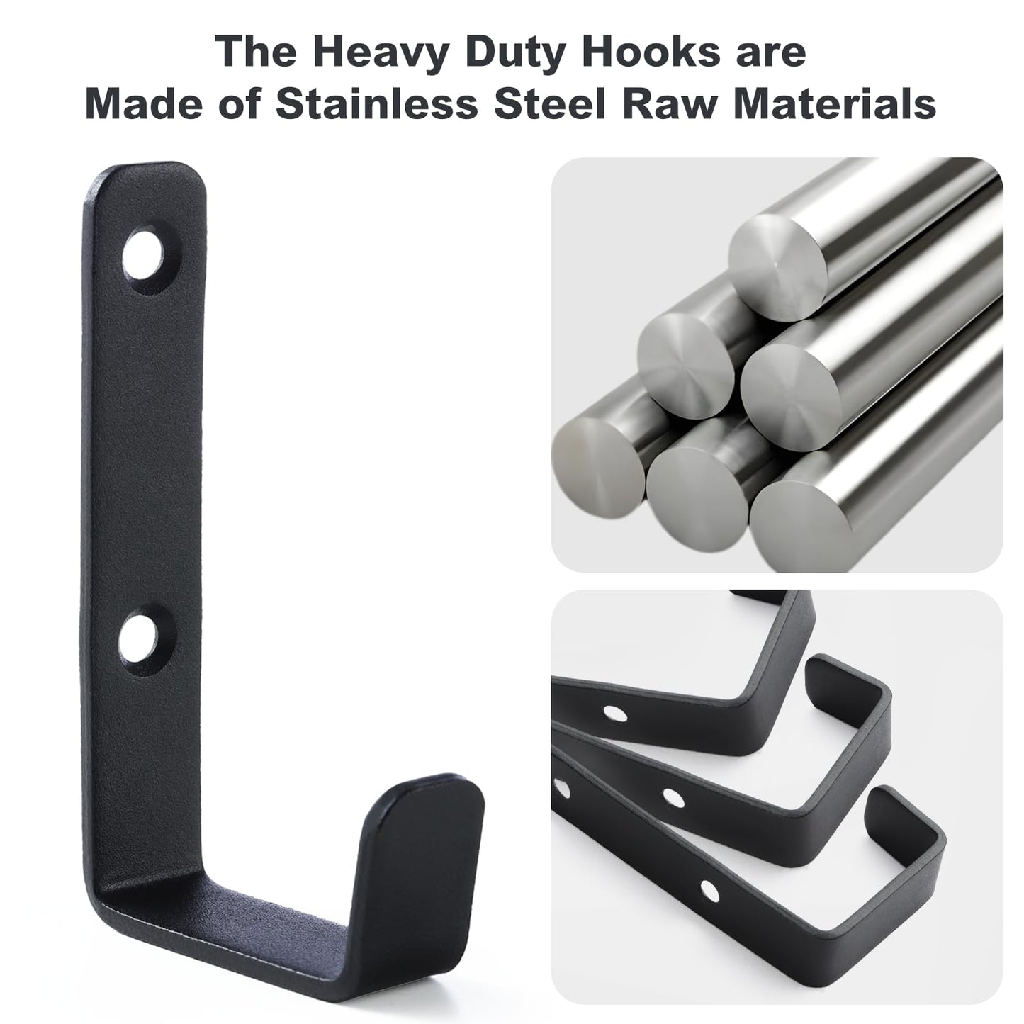 IBERDE Heavy Duty Hooks, Stainless Steel Hooks for Hanging, Coat Hook, Wall Hooks Wall Mounted Hook Towel Hook Garage Holder Screw Hanger, 6 Pack (Black)