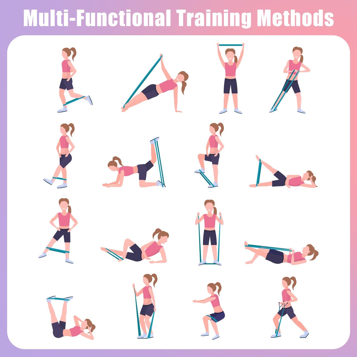 PolaZIA Figure 8 Resistance Band: Resistance Bands with Handles for Working Out - 8 Shaped Resistance Bands for Women - Exercise Bands for Arms - Fullbody Yoga Pulling Rope (15lbs Pink+25lbs Purple)