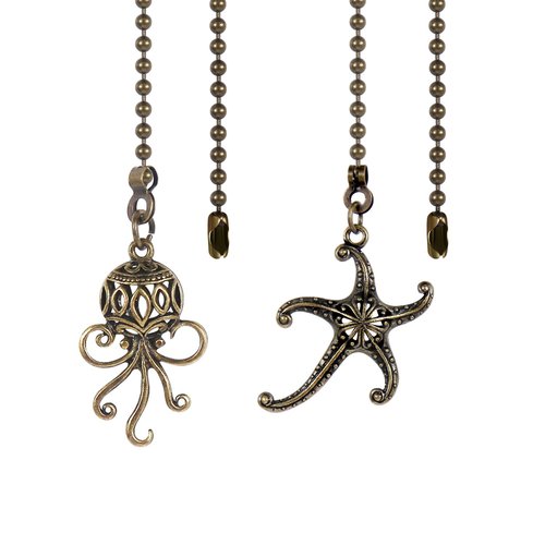 Dotlite Starfish and Octopus Ceiling Fan Pull Chain, Sea Ocean Theme Pulls Charm Extension Decorative,12in 3mm Diameter Beaded Fan Light Pull Chains Extender Ornaments for Kids Room,Bronze