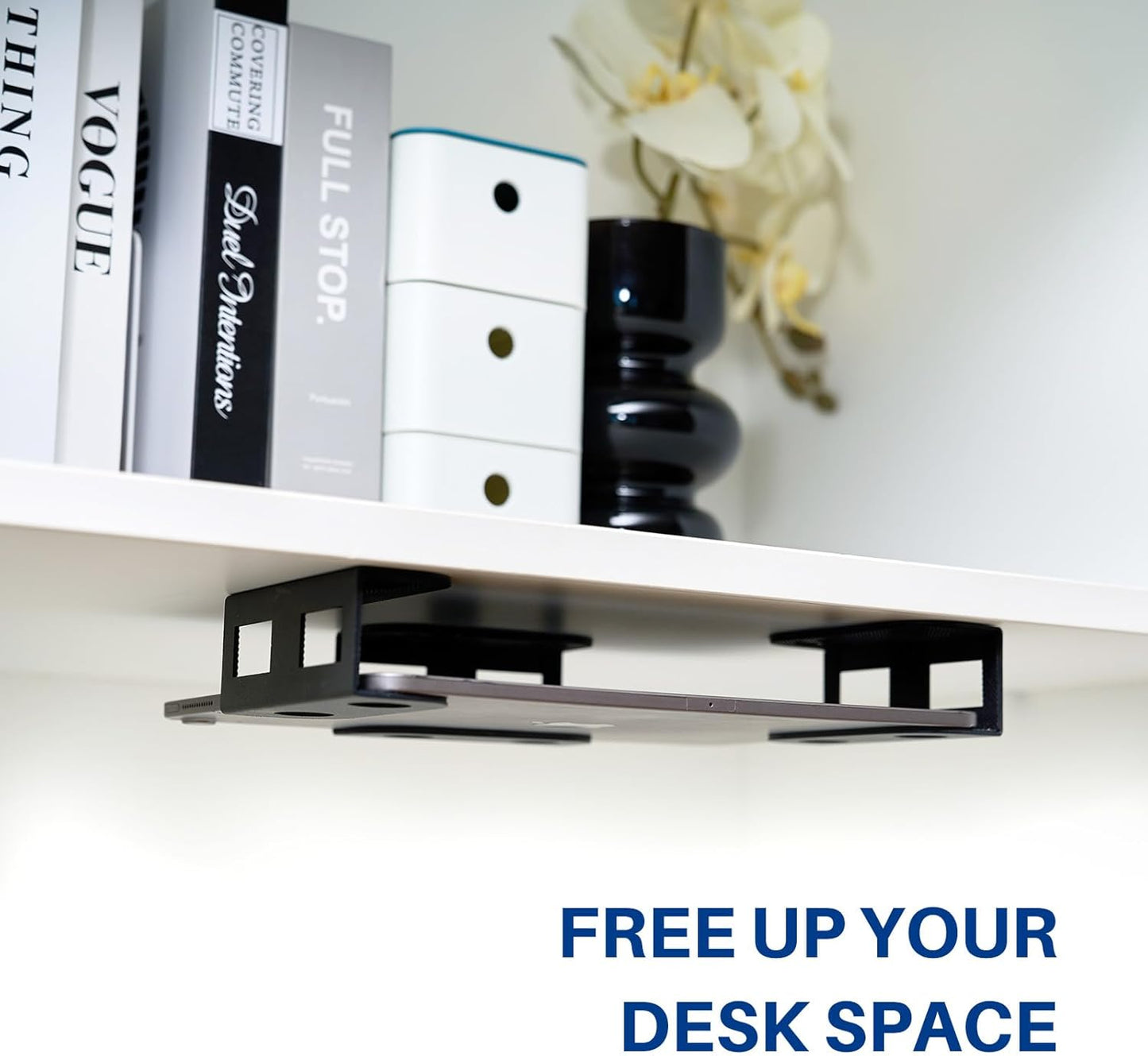 1.37" BYMECOST Under Desk Laptop Storage Mount, Metal Under Desk Device Holder, for Devices Up to Thick, MacBook, Mini