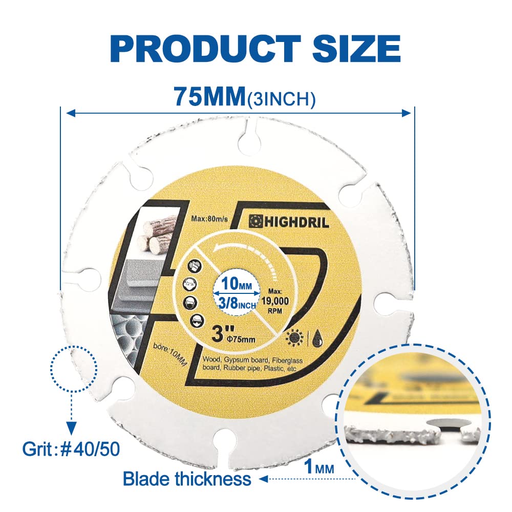 HIGHDRIL Diamond Hole Saw Kit - 6/6/8/20/25/35/50/75/100mm Drill Bits and HIGHDRIL 3 Inch Circular Saw Blade - 3pcs Carbide Wood Cutting Disc with Arbor 10MM