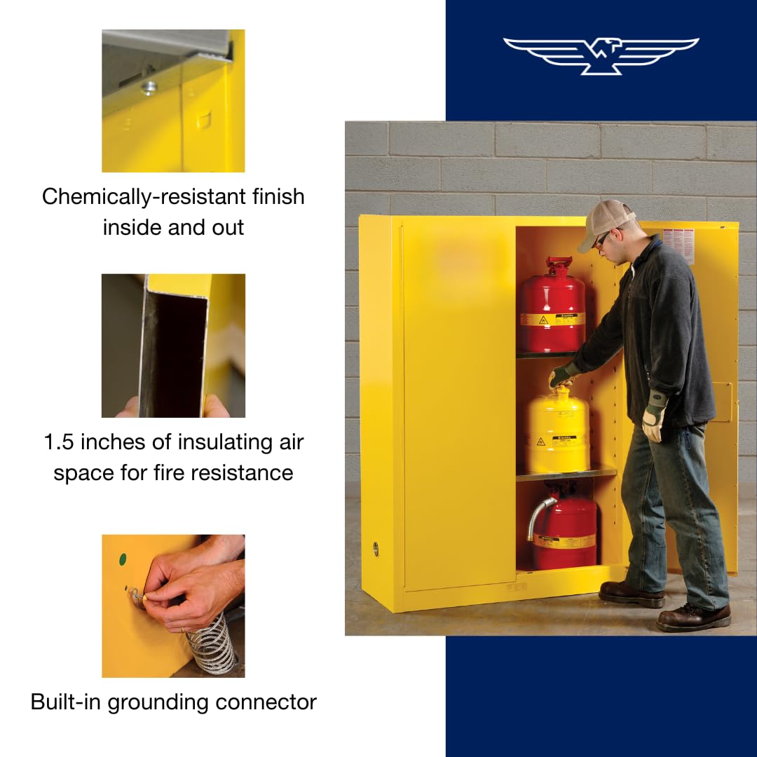 Eagle American Made 30 Gallon F﻿lammable Liquid Storage Cabinet, Manual-Close Fireproof Cabinet for Schools, Garages, Manufacturing Facilities, 43" x 18" x 44", 1932X