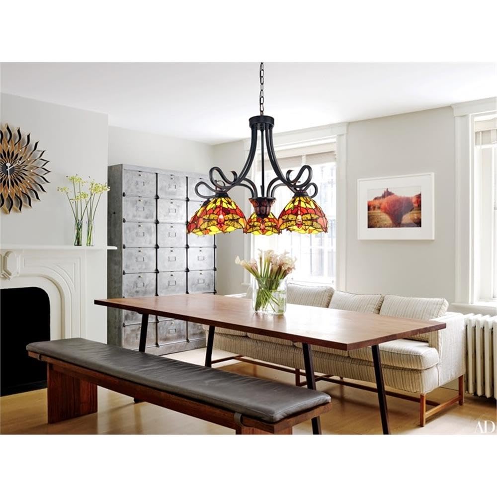 Chloe Lighting Empress Dragonfly Chandelier 5 Light 27in Wide Dark Bronze Multicolor Glass Model CH3T471RD27-DD5