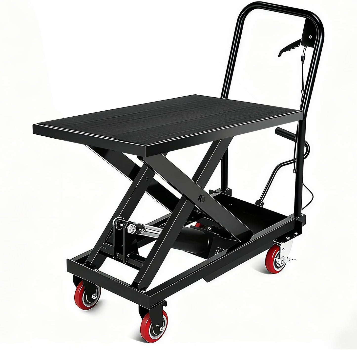 Hydraulic Lift Table, 330 Lbs Capacity, 28.4" Lifting Height, Single Scissor Lift Table Cart with 4 Wheels and Non-Slip Pad, Manual Hydraulic Lifting Cart (Black-330-Single)