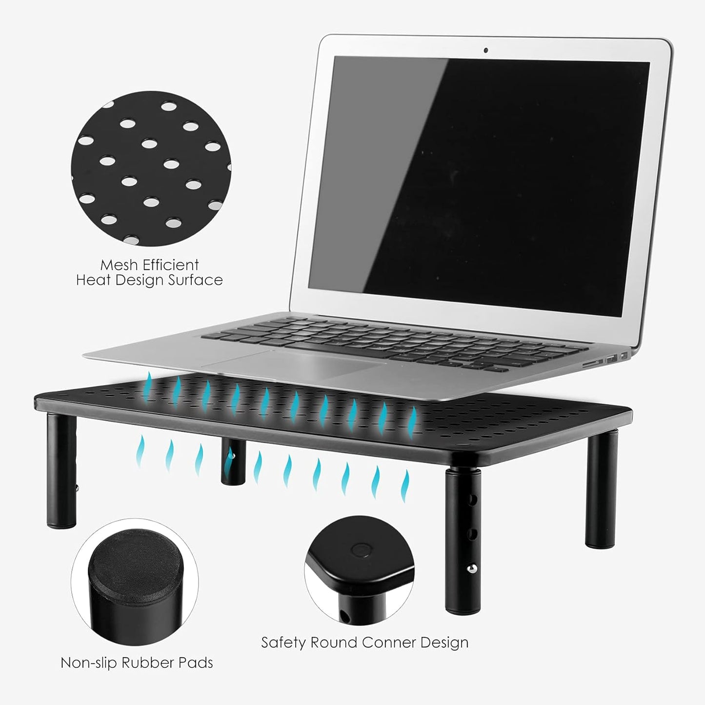 3 LOTEYIKE Monitor Riser Desktop Stand, Flat Screen TV Monitor Stand Riser, Sturdy Metal Laptop Computer Monitor Stand