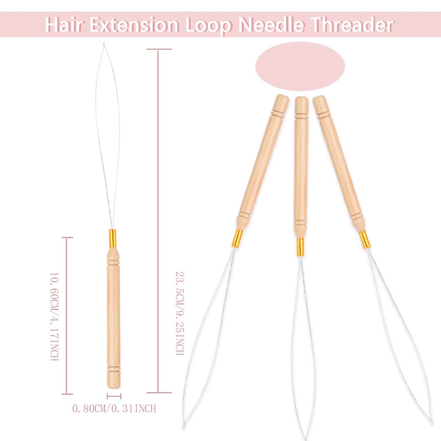 Vlasy 3PCS Hair Extension Loop Needle Threader Pulling Hook Tools Micro Loop Nano Beads Device Hair Extension Threader for Hair or Feather Extensions